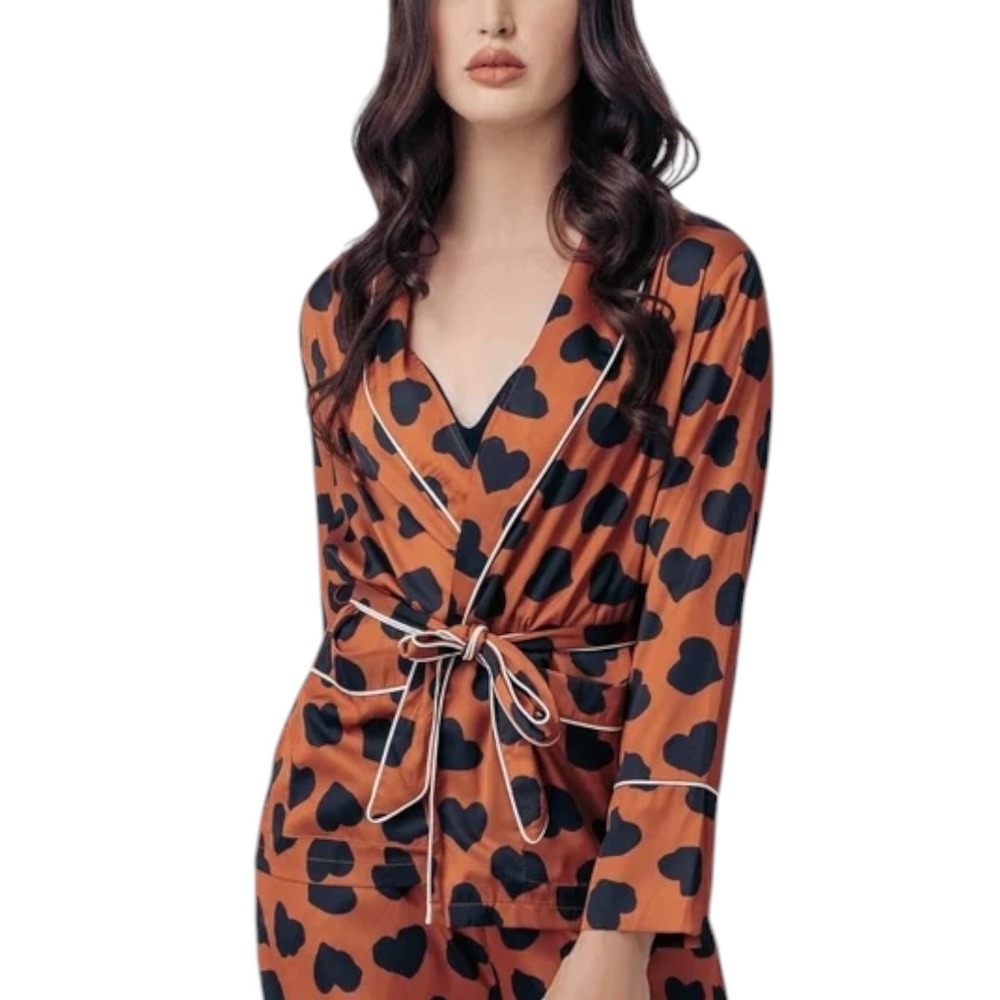 Kilo Brava Anthropologie Satin Wrap Heart Pajama Top Womens Sz S Robe Sleep